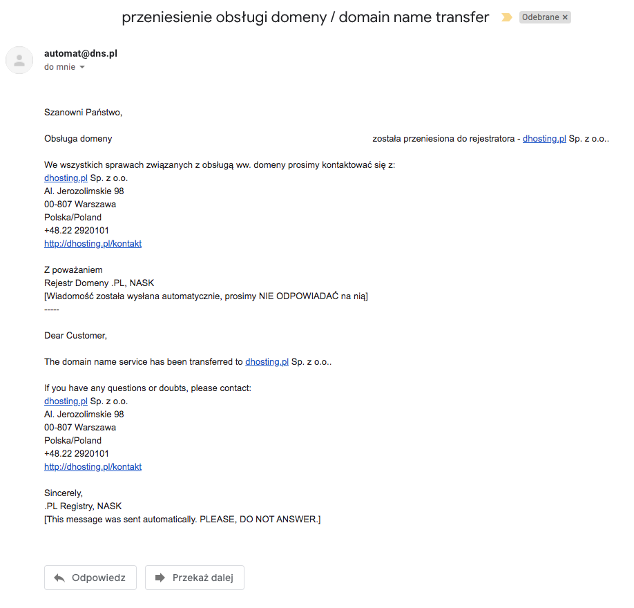 potwierdzenie transferu